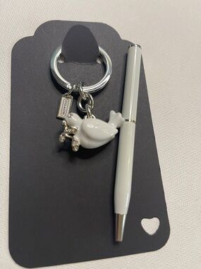 Coach White Dove Key Ring with Coach Pen